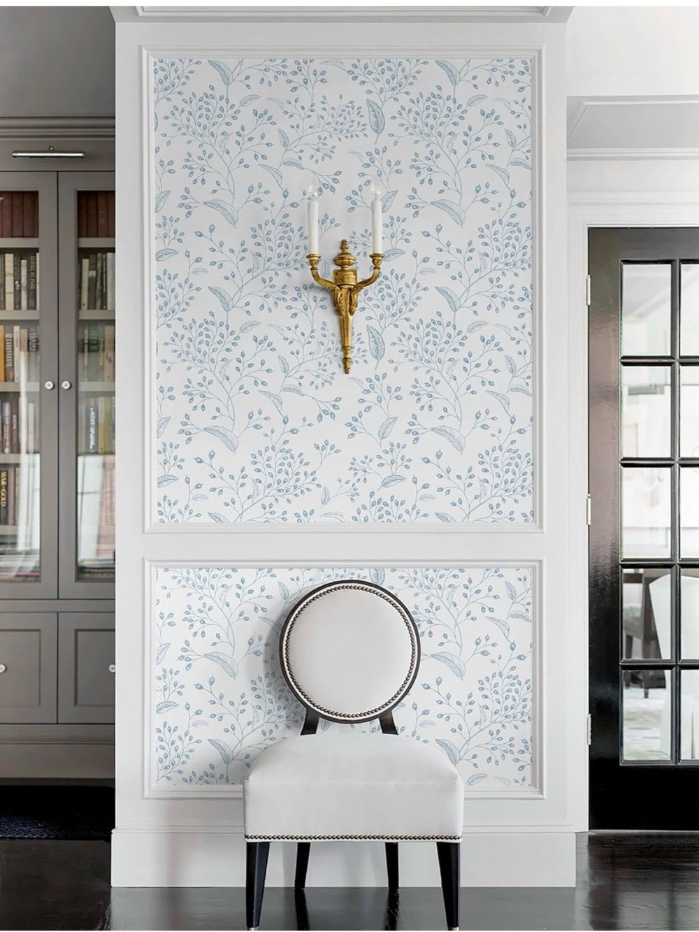 NEW-8 rolls of Peel & Stick Wallpaper Beautiful Floral Dusty Blue. 17.3"×118"